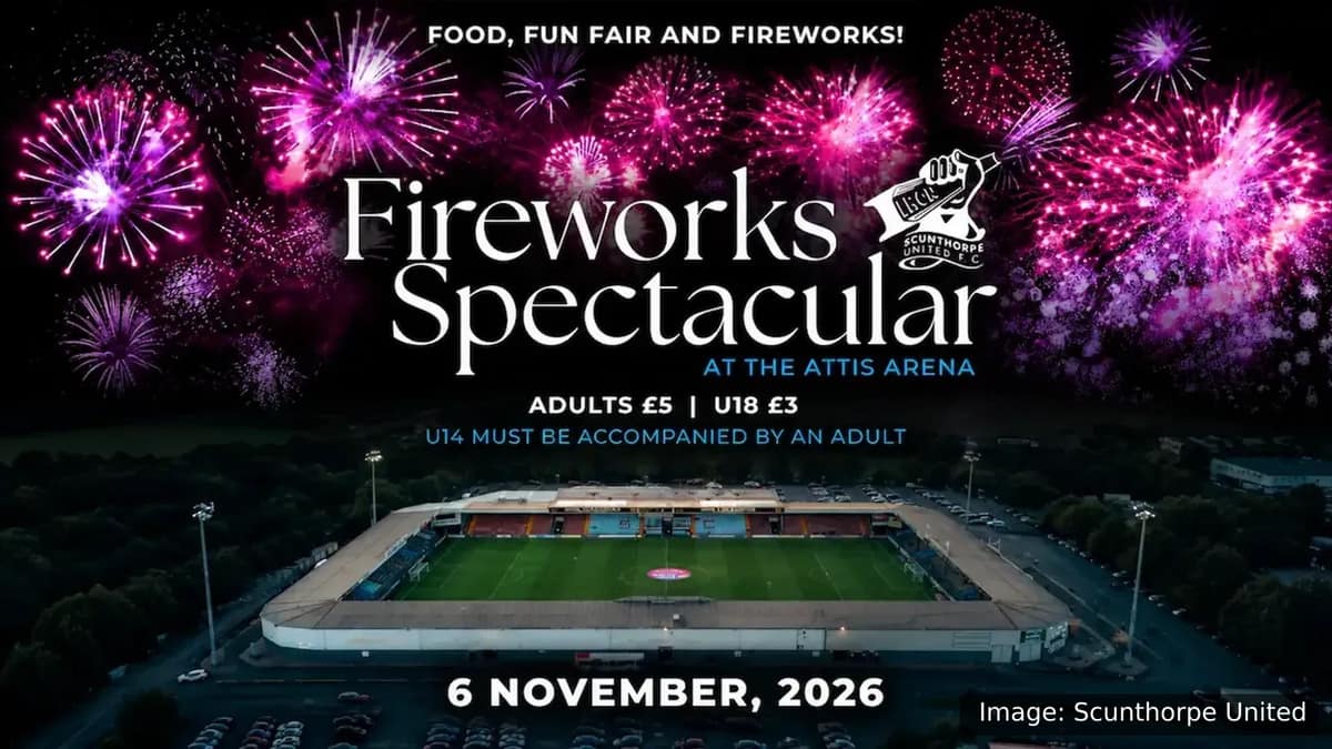 Scunthorpe United's Fireworks Spectacular poster, showing the Attis Arena